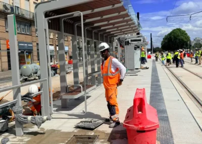 Tramway ligne 1 à Nantes : visite du chantier quai de la Fosse avant l'arrivée des lignes 6 et 7